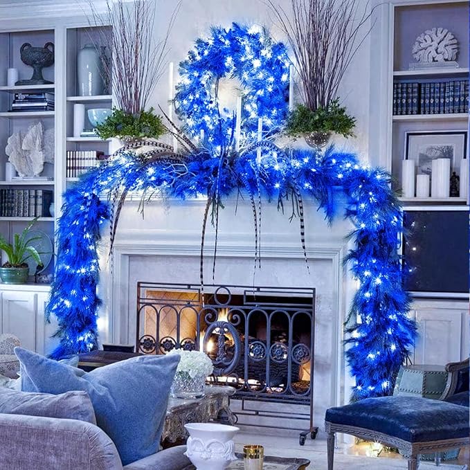 JMEXSUSS 33ft 100 LED Blue Christmas Tree Lights, Battery Operated Christmas Lights with 8 Modes Remote Waterproof Outdoor Indoor for Halloween Christmas Outside Decorations