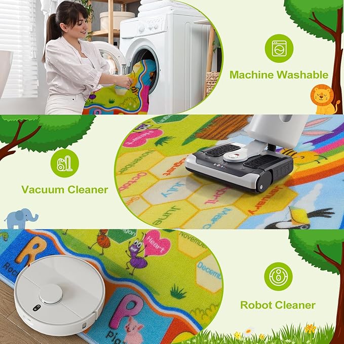 STARUIA ABC Rug for Kids Playroom, Classroom Floor Play Mat for Kids, Preschool Educational Rug for Learning Alphabet Animals Numbers Months, ABC Carpet Play Rug for Nursery Kid Room Decor (63"x78")