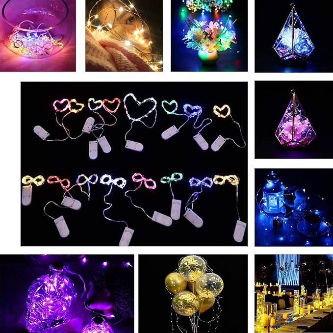 YJFWAL 18 Pack Fairy String Lights(Batteries Included) 10.2FT 30LEDs Waterproof Copper Wire Firefly Light Mini Starry Moon Lights for DIY Wedding Party Mason Jars Christmas Tree Gift Deco (7 Colors)