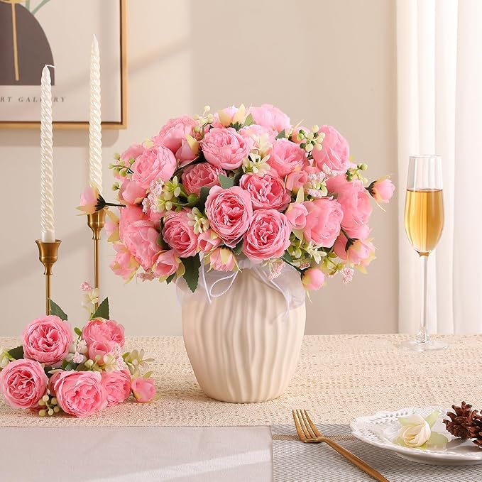 Luyue 8 Packs Peonies Artificial Flowers Vintage Faux Peony Bouquet Fake Flower for Vase Silk Floral Arrangements for Table Centerpiece Wedding Decoration Indoor Home Decor