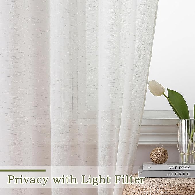 OWENIE Linen Blend Short Semi Sheer Curtains 54 inch Length 2 Panels Set for Small Window, Natural Curtain for Bedroom/Living Room, Rod Pocket Farmhouse Drapes, 2pcs, 40 W x 54 L