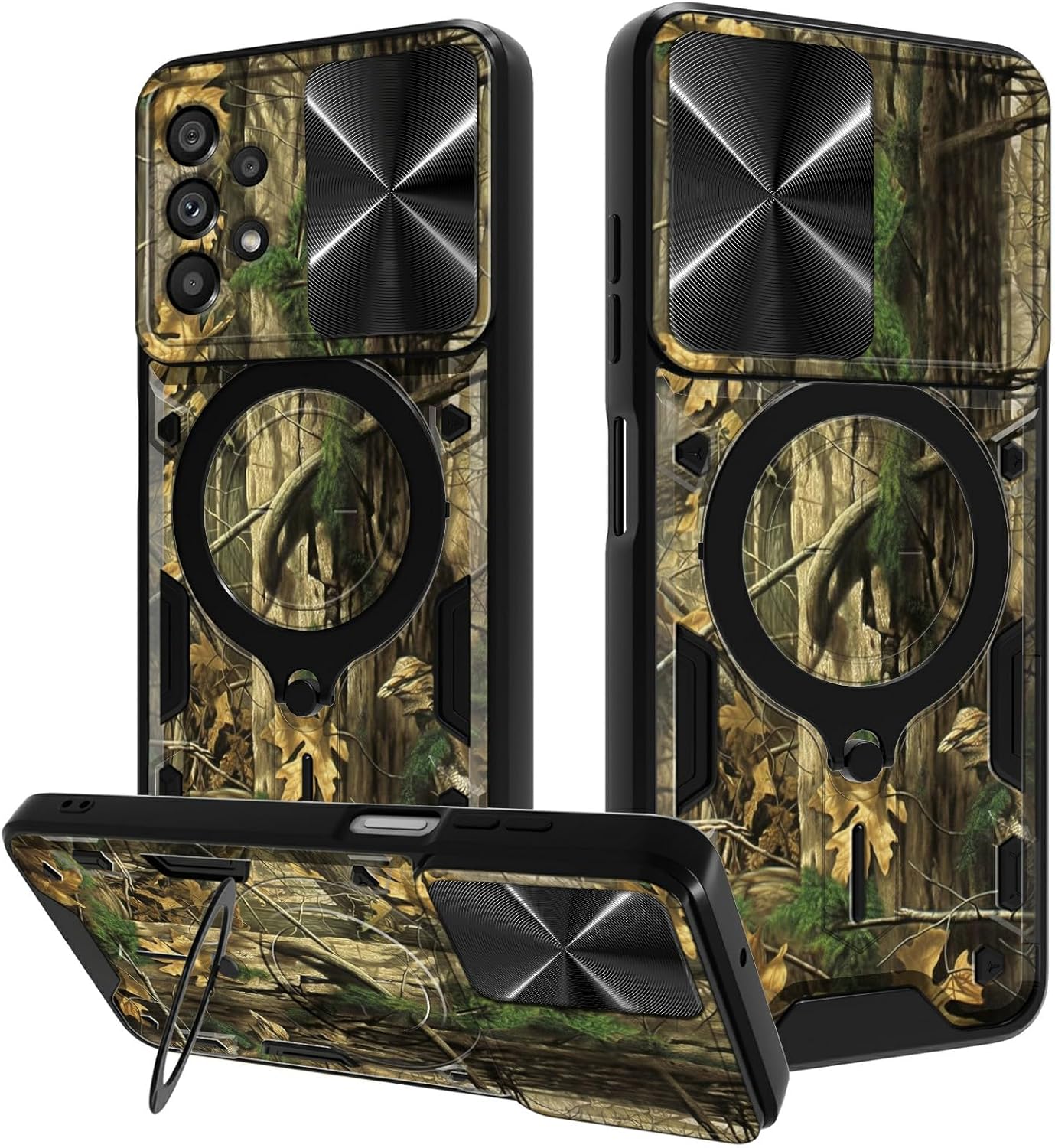 Samsung Galaxy A53 5G Case - Heavy Duty Dual Layer with Slide Camera Lens Cover & 360° Kickstand, Camouflage Tree.