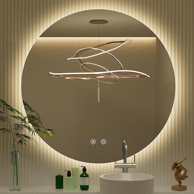 32 Inch Round LED Mirror for Bathroom, Backlit Vanity Round Bathroom Mirror with Lights, LED Lighted, Dimmable, Anti-Fog, Touch, 3000K/4500K/6000K