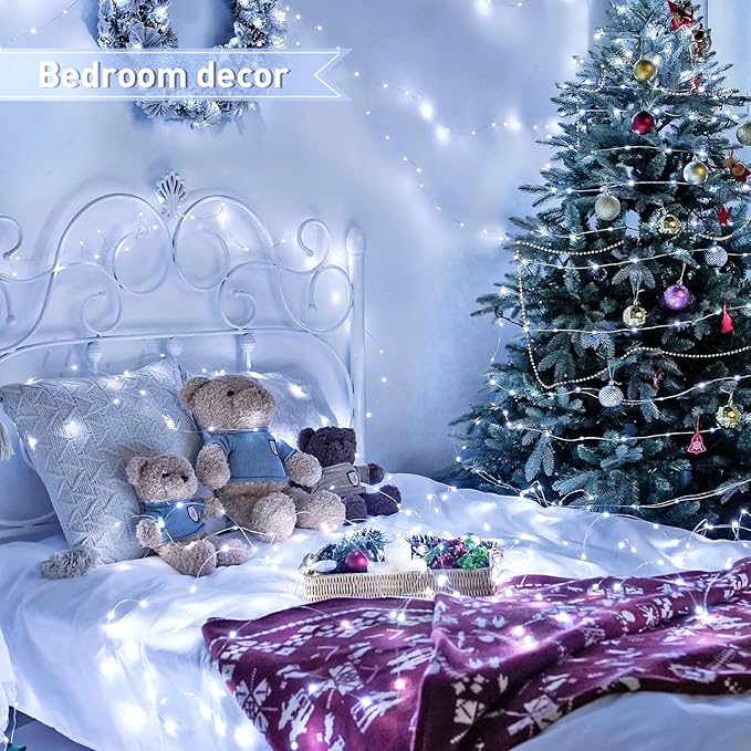 JMEXSUSS 2 Pack White Fairy Lights Battery Operated, Total 200 LED 66ft Twinkle Lights with Remote, 8 Mode White String Lights for Bedroom Ceiling Centerpiece Tree Indoor Outdoor Decor