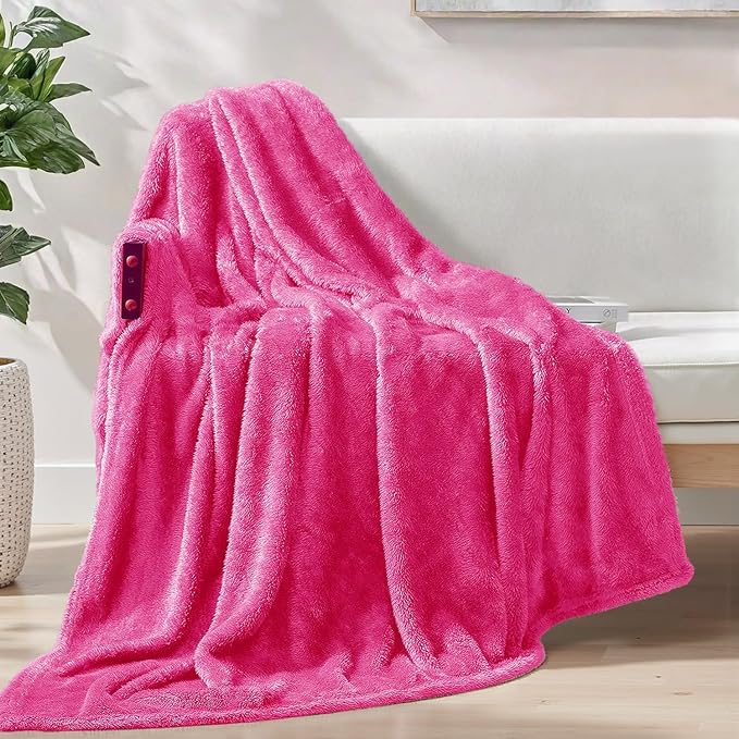 Exclusivo Mezcla Plush Fuzzy Fleece Throw Blanket Extra Large, Super Soft, Fluffy and Warm Blankets for Couch, Bed, Suitable for All Seasons (50x70 Inches, Hot Pink)