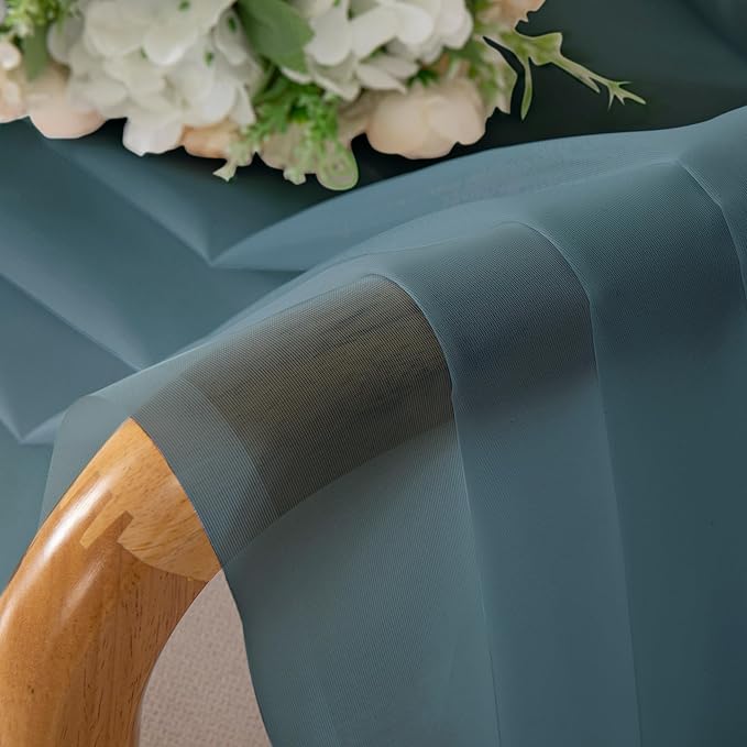 Chyhomenyc Stone Blue Sheer Curtains 54 Inch Long 2 Panels, Light Filtering Rod Pocket Voile Short Curtains Drapes for Living Room Bedroom Small Windows, 42Wx54L Inches