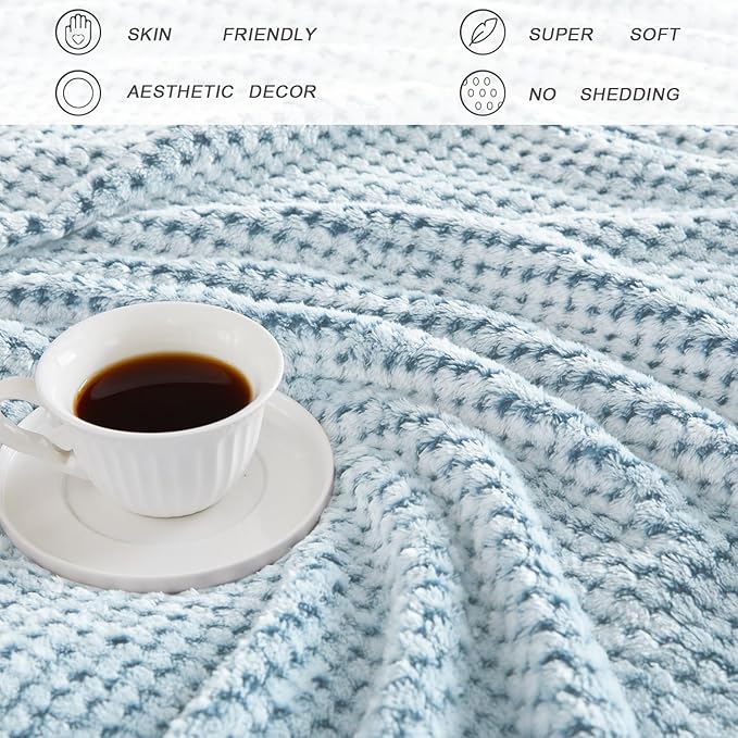Exclusivo Mezcla Fleece Bed Blanket Queen Size, Super Soft and Warm Blankets for Couch, Sofa and Bed Waffle Textured, Cozy, Fuzzy and Lightweight (Mixed Slate Blue, 90x90 Inches)