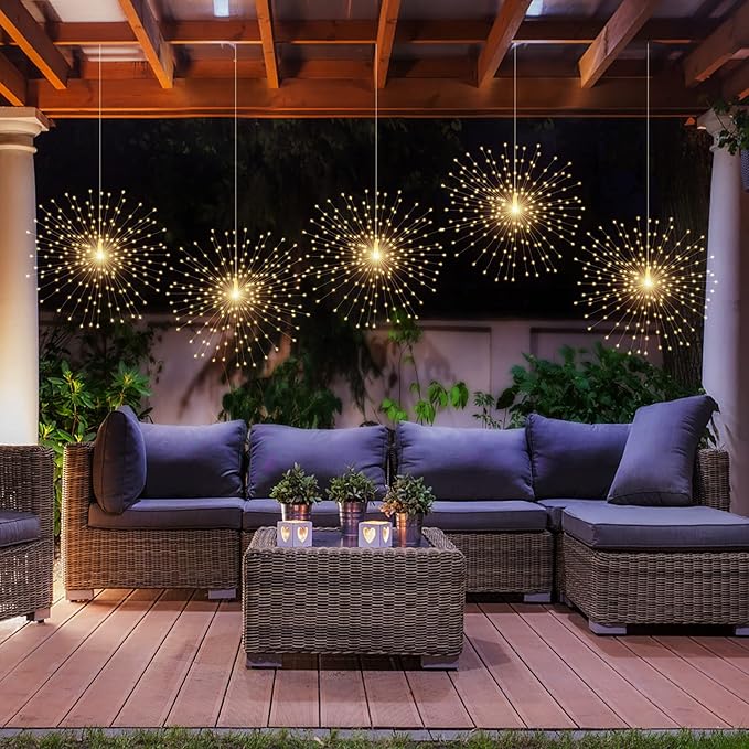 200LED Hanging Sphere Lights, Battery Operated Starburst Lights, 8 Modes Dimmable Remote Control, Waterproof Copper Wire Fairy Light for Indoor Outdoor Christmas Decor (Warm White)