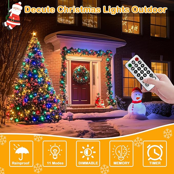 Decute 500LED Christmas Tree Lights Fairy String Light 164FT Green Copper Wire Warm White and Multicolor Dimmable with Remote, UL Cerficated Twinkle Light for Party Wedding Indoor Outdoor Decor