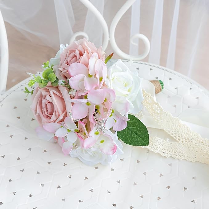 Wedding Bouquets for Bride Bridesmaid, Artificial Dusty Rose Bride Flower Bouquet for Wedding Church Decoration Ceremony, Anniversary, etc, Roses Flowers