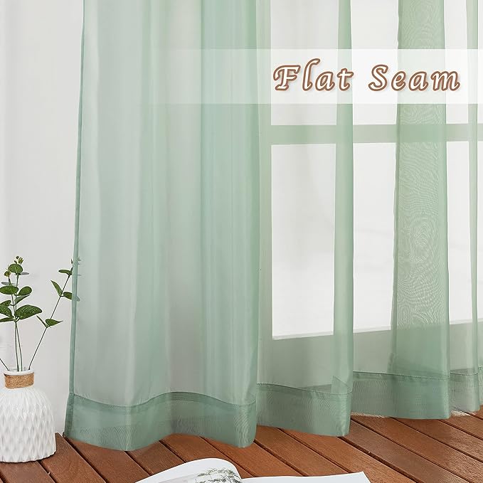 NICETOWN Sage Green Sheer Curtains 54 inch Length, Grommet Voile Sheer Lightweight & Airy Window Treatment with Light Filtering for Kitchen/Nursery, W54 x L54, 2 Panels