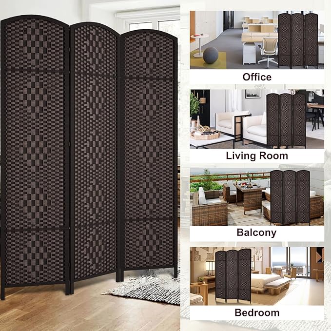 Rose Home Fashion 6 ft Tall Room Divider, Room Dividers and Folding Privacy Screens, 15.7in Privacy Screen 3 Panel Partition Temporary Wall Separation for Private, Dark Coffee