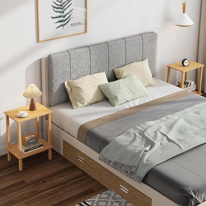 TUTOTAK End Table, Set of 2, Side Table, Nightstand, 2-Tier Storage Shelf, Sofa Table for Small Space, Living Room, Bed Room, Natural TB01BN035