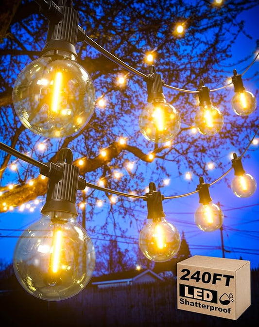 Outdoor String Lights Waterproof, 240FT Patio Lights with 124 Shatterproof G40 Globe Bulb(4 Spare), Connectable Dimmable Hanging LED String Lights for Outside Backyard Porch Balcony(120FTx2)