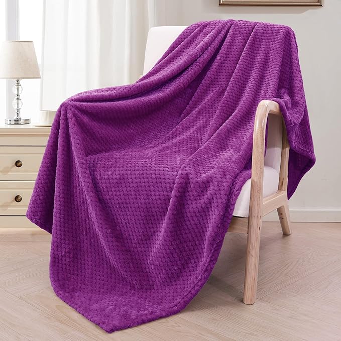 Exclusivo Mezcla Fleece Throw Blanket Extra Large, Super Soft and Warm Blankets for Couch, Sofa and Bed Waffle Textured, Cozy, Fuzzy and Lightweight (Purple, 50x70 Inches)