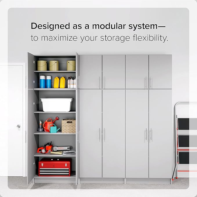 Prepac Elite 32" Storage Cabinet, Light Gray Storage Cabinet with Hanging Rail and Shelves for Living room, Kitchen and Laundry room 24.5" D x 32" W x 65" H