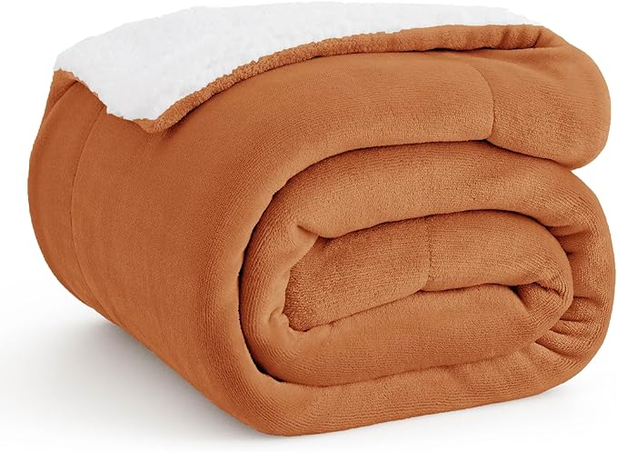Bedsure GentleSoft Sherpa Fleece Throw Blanket for Couch - Thick and Warm, Soft Fuzzy Plush Throw Blanket for Winter, Burnt Orange, 50x60 Inches