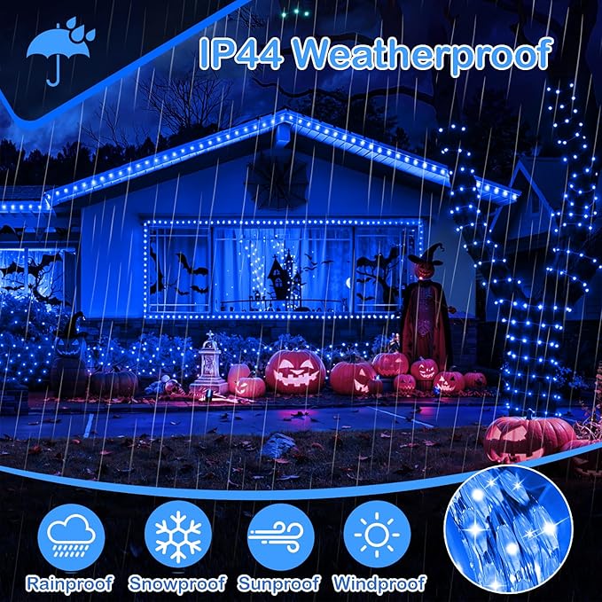 Decute 500LED 164FT Fairy String Lights Halloween Lights Silver Wire with Remote, Firefly Starry Light for DIY Christmas Tree Costume Wedding Party Table Centerpiece Decor Blue