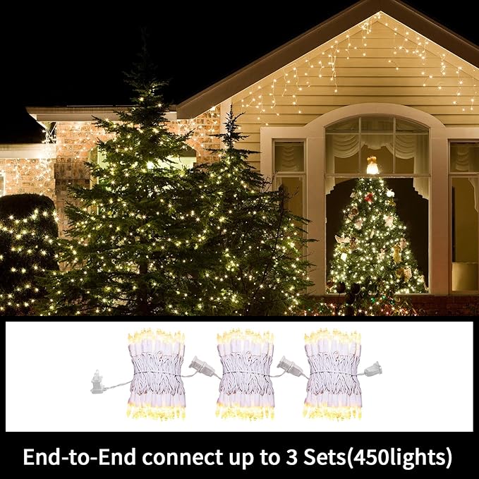 LAMPHOME Super-Bright Extendable Warm White Christmas Lights Decoration 150Lights 31.9ft UL Certified Mini Bulb String Lights Set for Outdoor Christmas Tree Garden Holiday Party Patio Wedding Decor