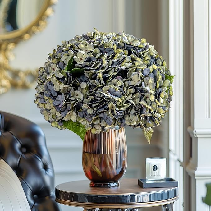 10PCS Fake Hydrangea Artificial Flowers Hydrangea Bouquet for Home Wedding Bridal Bouquet Office Party Table Centerpiece DIY Floral Decor (Autumn Blue)