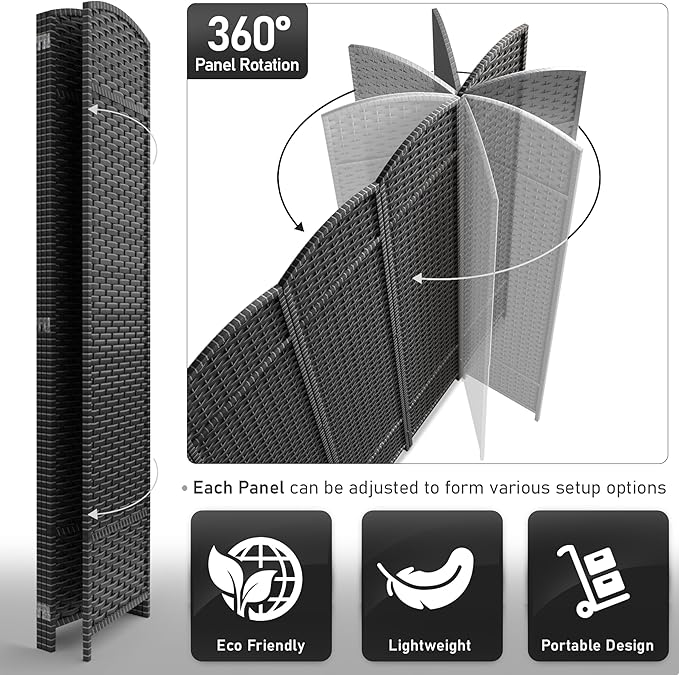 Sorbus 4 Panel Room Divider 6 ft. Tall - Privacy Screen, Extra Wide Double Hinged Panels, Mesh Hand-Woven Design, Partition Room Dividers and Folding Privacy Screens, Wall Divider for Room Separation