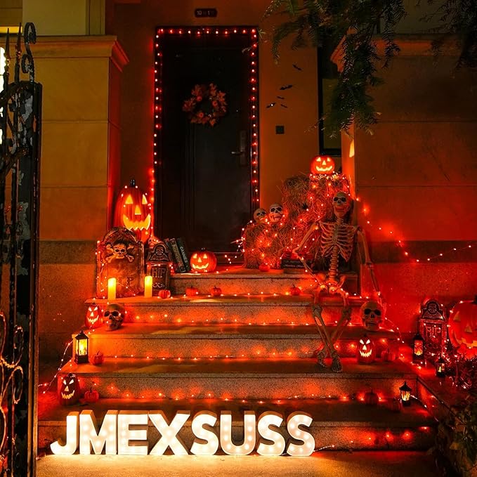 JMEXSUSS 2 Pack Orange Rope Lights Battery Operated Halloween Lights Outdoor Waterproof, Each 33 ft 100 LED Battery String Lights with Remote, Orange Light for Balcony Garden Halloween Decor