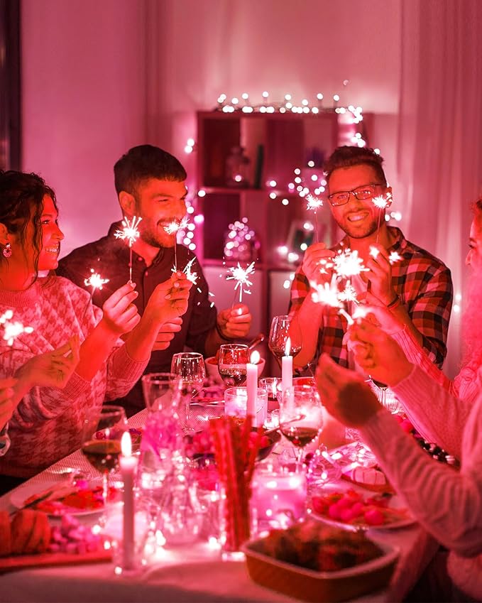 Brightown Battery Operated Fairy Lights, 10Feet 120LEDs Firecracker String Lights Waterproof Silver Wire Starry Firefly Lights for DIY Wreath Home Weeding Indoor Outdoor Christmas Decorations, Pink