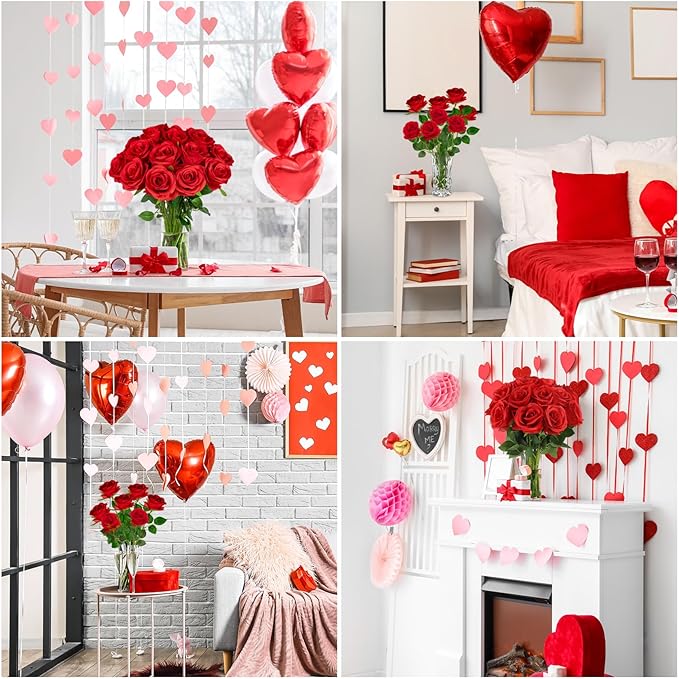 Ouddy Decor 20 Pcs Red Roses Artificial Silk Flowers Fake Roses Bouquet with Long Stems for Valentines Day Decor Wedding Home Party Table Centerpieces Bridal Bouquet DIY Floral Arrangment, Red