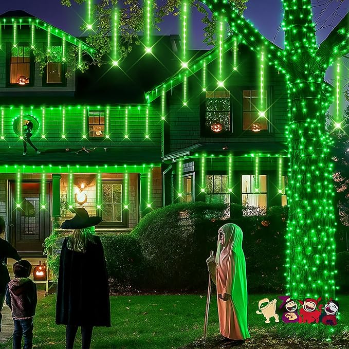 Kwaiffeo Halloween Lights Outdoor, Meteor Shower Lights for Xmas Halloween Decorations Outdoor Party St. Patrick's Day, UL Plug, Green