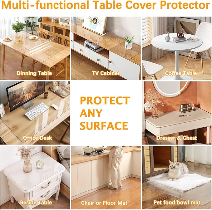 35.4 x 70.9 Inch Clear Plastic Dining Table Protector Tablecloth Desk Pad Mat Wooden Furniture Coffee Glass End Bed Sofa Side Bistro Pub Dinner Console Table Top Protection Cover Waterproof PVC Vinyl