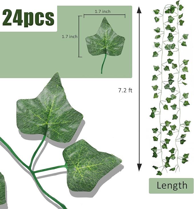 RECUTMS Fake Vines 24 Pack 173 FT Artificial Ivy Leaves Wall Decor Leaf Plants Greenery Garland Hanging Plant Vine Fake Leaf Vines for Room Garden Office Wedding Wall Decor