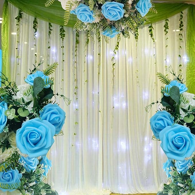 Artificial Rose Flowers 25pcs, Peacock Blue Foam Fake Rose Faux Flower for Wedding Bouquets Bridal Shower Centerpieces Floral Arrangements Home Decorations Party Backdrops Table