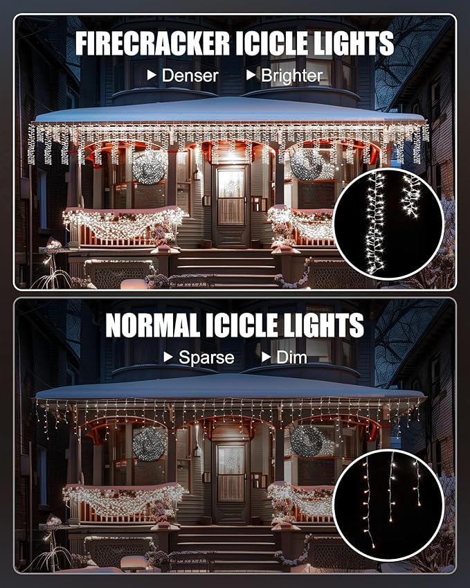 Brightown Cluster Icicle Lights for Outside, 20Ft 1125 LED Christmas Lights Outdoor with 30 Drops, Icicle Christmas Light with Timer Function for House Roofline, Pure White