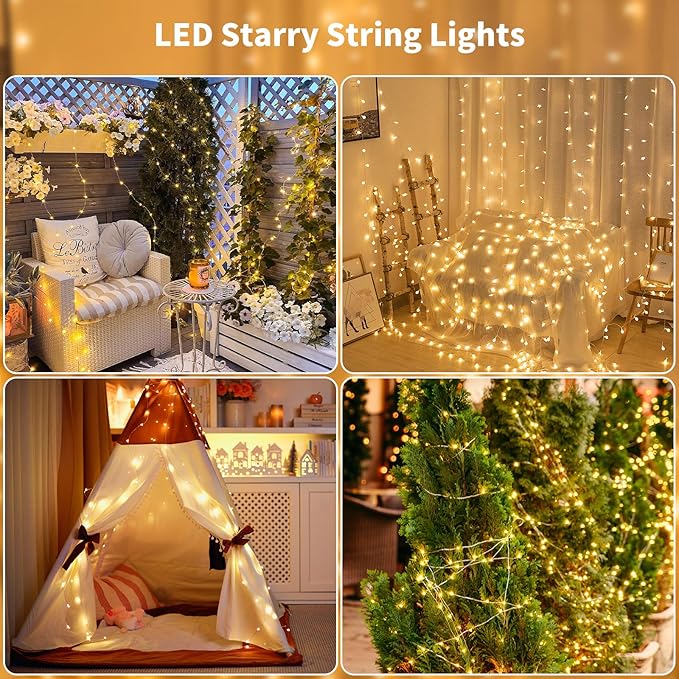 TingMiao Fairy Lights Battery Operated String Lights with Remote Control Timer, 33Ft 100 LED Waterproof 8 Modes Copper Wire Warm White Twinkle String Lights for Christmas (Warm White, 1 Pack)