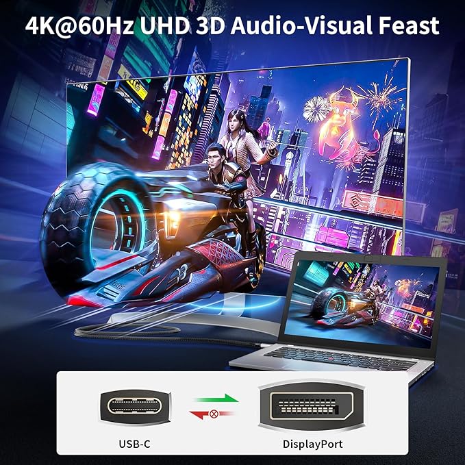 BolAAzuL USB C to Displayport Cable 4K@60Hz 4ft/1.2m, Short USB Type C to DP 1.2 Cord [Braided, Gold-Plated, Aluminum Shell] 2K@165H/144Hz for MacBook Pro Laptop Projector TV PC