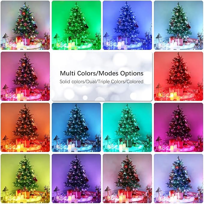 BrizLabs Christmas Fairy Lights - 66ft 200 LED Color Changing Fairy Lights with Remote, Plugin RGB Rainbow Christmas Twinkle Light White & Red Starry Xmas Light for Xmas Halloween Home Party Wedding