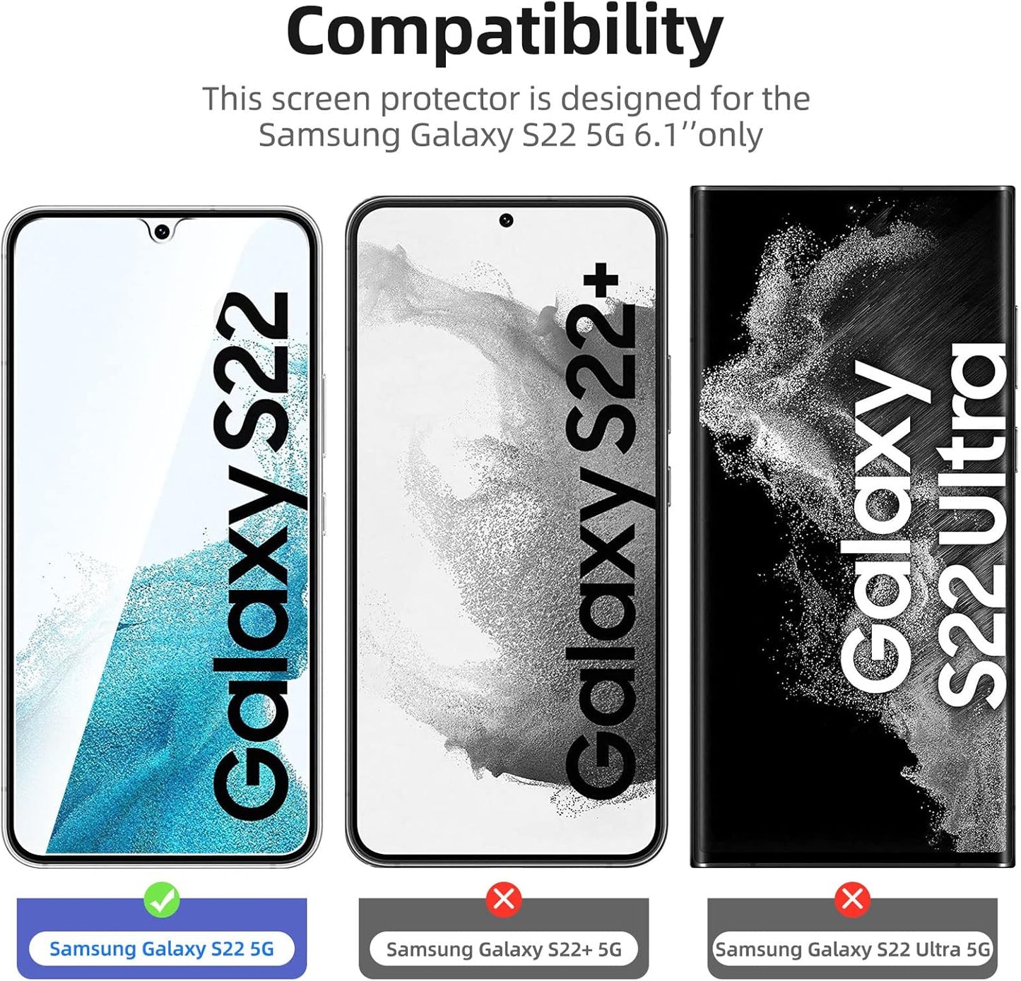 NEW'C [3 Pack] Tempered Glass Screen Protector for Samsung Galaxy S22 5G, Case Friendly, Anti Scratch, Bubble Free
