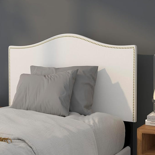Flash Furniture Lexington Upholstered Twin Size Headboard with Accent Nail Trim in White Fabric