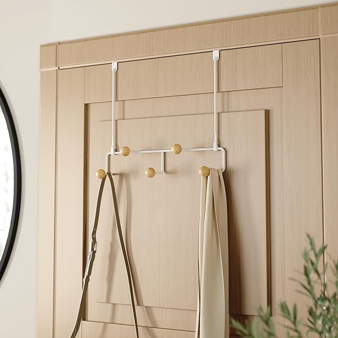 Umbra Estique Over The Door Coat Rack & Multi-Use Organizer, for Coats, Bags, Hats & More, Small, White/Natural (Pack of 3)