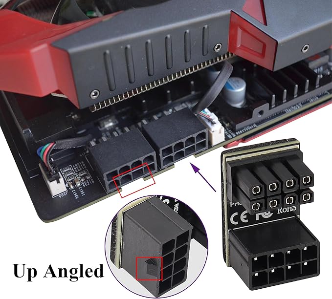 2Pack 180 Degree ATX 8 Pin Graphics Card Power Supply Adapter U Type 180 Degree Angled 8Pin Female to 8pin Male Power Connector for Desktops Graphics Card(Up/8 Pin)