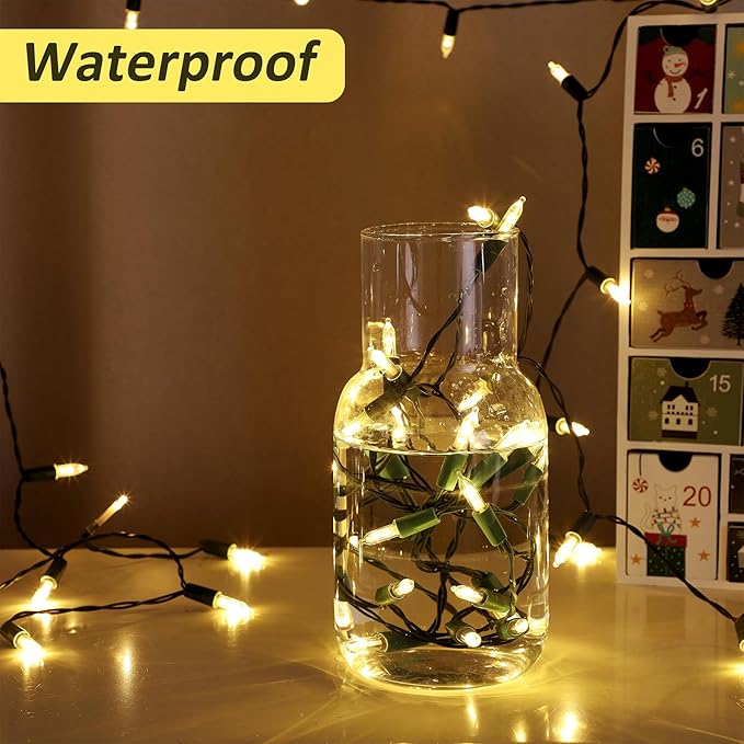 Blissun Christmas Lights, 50-Count Green Wire Light Set, Battery Operated Christmas Mini String Light with 8 Modes, 16 ft Fairy Lights for Christmas Tree Garden Wreath Decorations (4 Pack, Warm White)