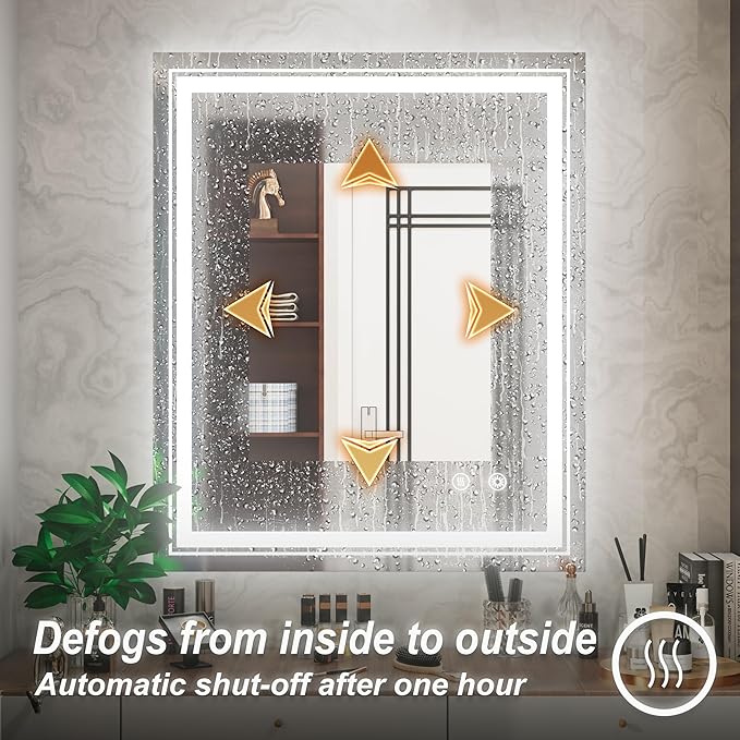30 x 36 Inch LED Mirror for Bathroom with Lights, Frameless Lighted Bathroom Vanity Mirrors, Stepless Dimmable, Anti-Fog, Memory Funtion, Wall Mounted, Horizontal/Vertical