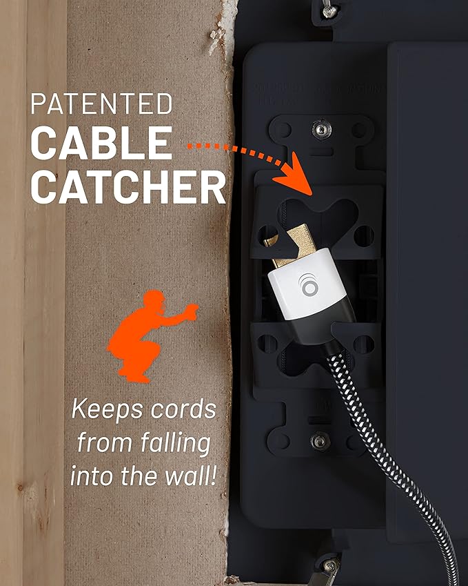 ECHOGEAR TV Cord Hider for Wall Mounted TV with 2X AC Outlets & 2X USB-A Ports - Hide Power Cables & Low Voltage Wires Behind The Wall - Includes Template, Saw, & Low Profile Extension Cord - Black