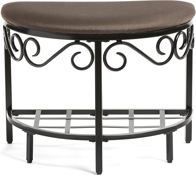 Mango Steam Half Moon Shoe Bench - Vanity Seat/Dressing Stool/Makeup Chair - Mocha Brown