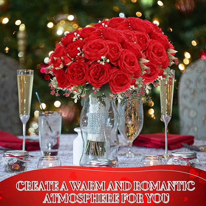 Geosar 16 Bundles Artificial Peonies Flowers Fake Silk Peony Bouquet Faux Peonies Flowers Bulk for Decoration Vase Floral Arrangements Wedding Party Table (Bright Red)