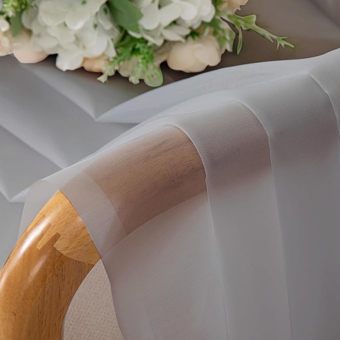 Chyhomenyc Light Grey Sheer Curtains 36 inch Length 2 Panels, Light Filtering Voile Rod Pocket Short Window Curtians for Bathroom Living Room Farmhouse Small Windows, 42Wx36L inches