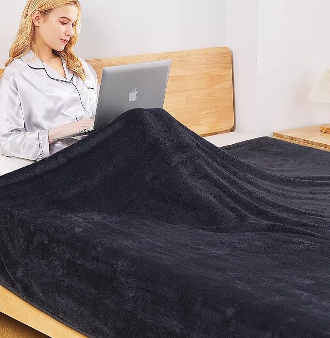 Polar Fleece Blanket Travel Size Lightweight Throw for The Bed Extra Soft Brush Fabric Super Warm Sofa Blanket 50"x 61"(Black Travel)