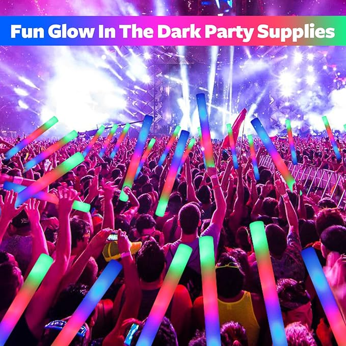 68 PCS LED Foam Glow Sticks Bulk, Glow in the Dark Party Supplies with 3 Modes Colorful Flashing, Neon Party Favors for Birthday, Wedding, Carnival, Concert, Halloween Glow Sticks