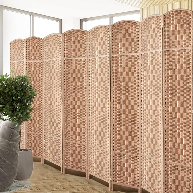 Rose Home Fashion 6 ft Tall Room Divider, Room Dividers and Folding Privacy Screens, 15.7in Privacy Screen 8 Panel Partition Temporary Wall Separation for Private, Natural