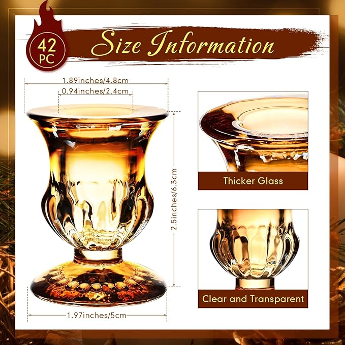 Foaincore 42 Pcs Candlestick Holders Bulk 2.5 Inch Taper Candle Holder for Table Centerpiece Thick Glass Ritual Candle Stand for Wedding Christmas Valentines Festival Party Decorations(Gold)